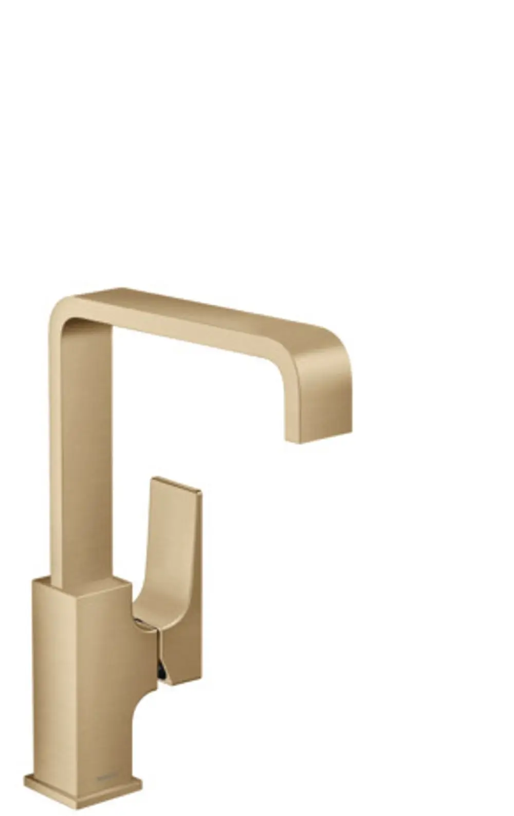 Hansgrohe Einhebel-Waschtischmischer in Brushed Bronze mit einem Hebelgriff und Push-Open Ablaufgarnitur, klare geometrische Formen und minimalistische Gestaltung.